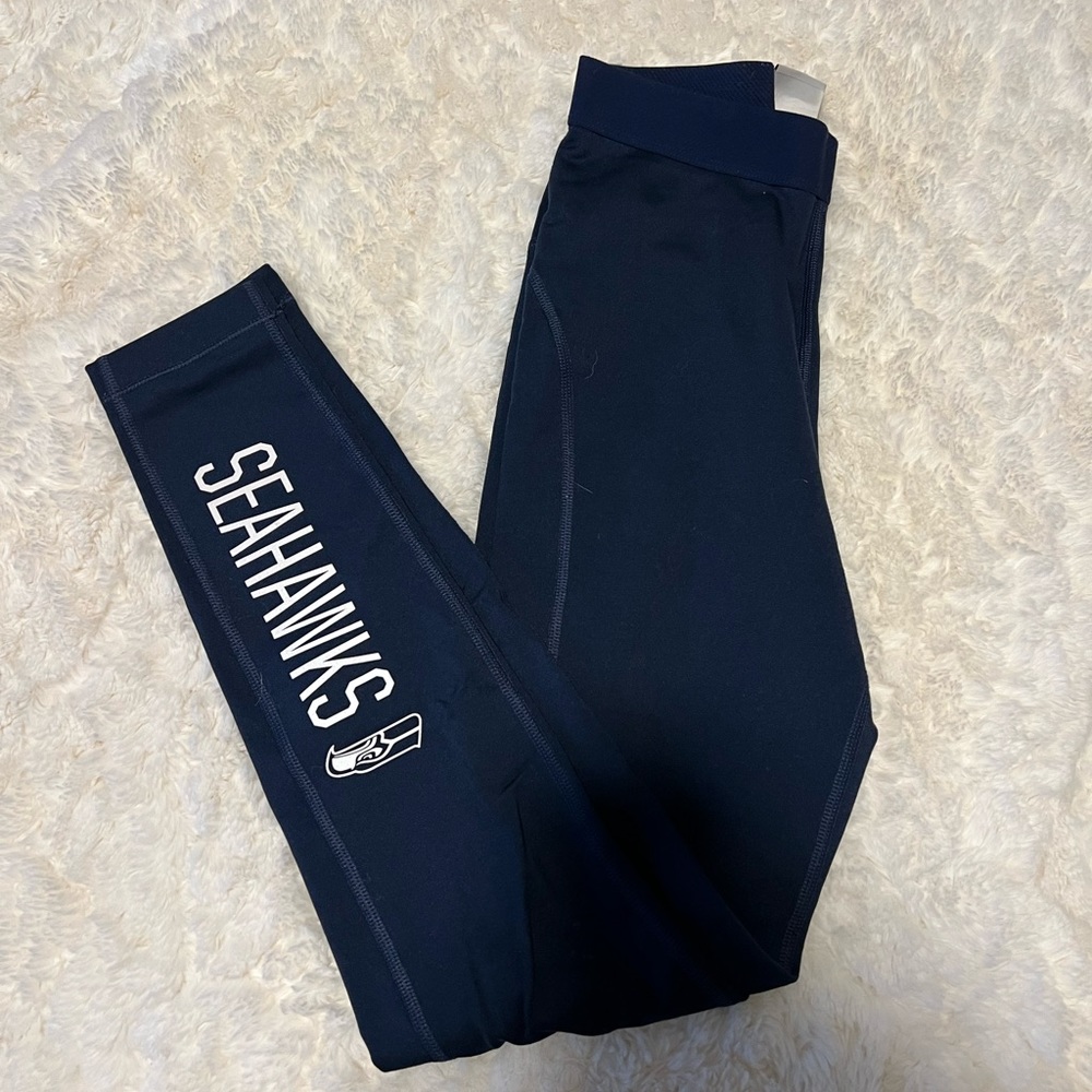 Nike Dri Fit Fleece Seattle Seahawks Leggings Navy Blue White Lettering …